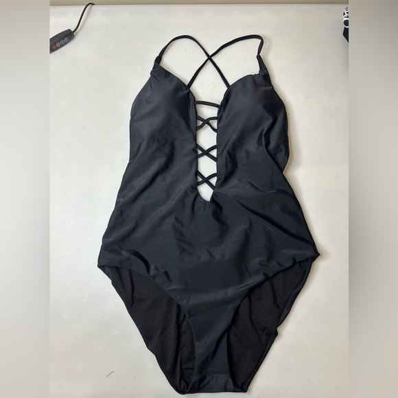 BCA By Rebecca Virtue Move Along One-piece Black Swimsuit Size Medium NWOT - Picture 2 of 6